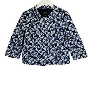 TALBOTS Women's cropped blue print Blazer Jacket 3/4sleeve Sz 4p